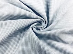 100 Percent Polyester Shirt Fabric Gingham Warp Knitted Grey Checks 130GSM