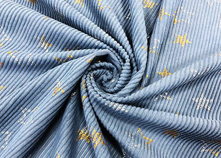 230GSM Bronzing Polyester Corduroy Fabric / Stars Blue Corduroy Fabric